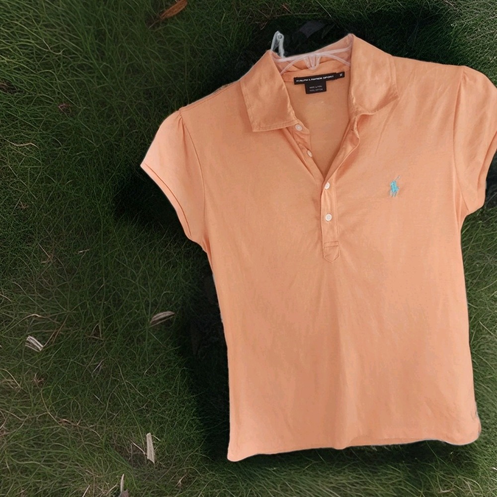 Ralph Lauren Women's Slim Fit Y2K Polo Shirt Peach Logo Preppy - Picture 3 of 7